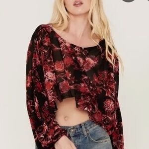 FREE PEOPLE UP FOR ANYTHING LONG SLEEVE FLORAL FLARED TOP XS S